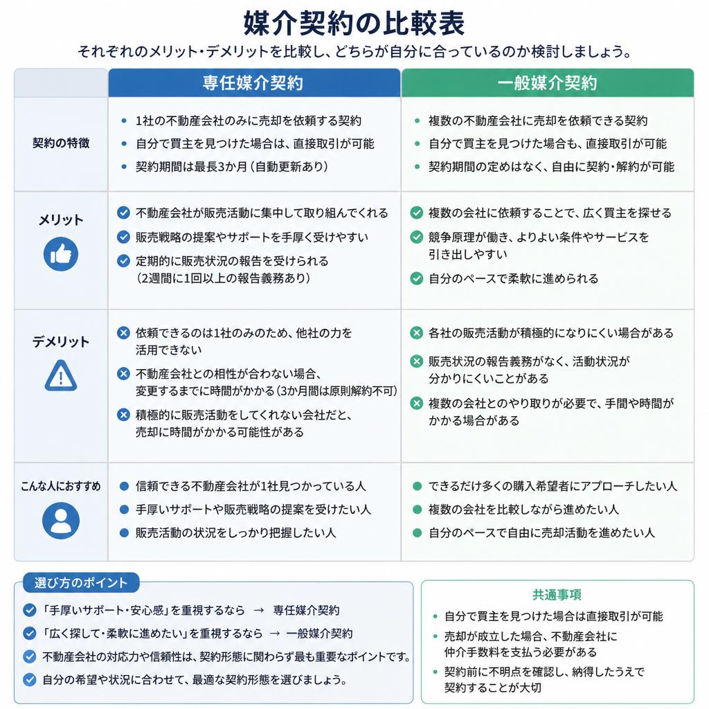 専任媒介契約 vs 一般媒介契約