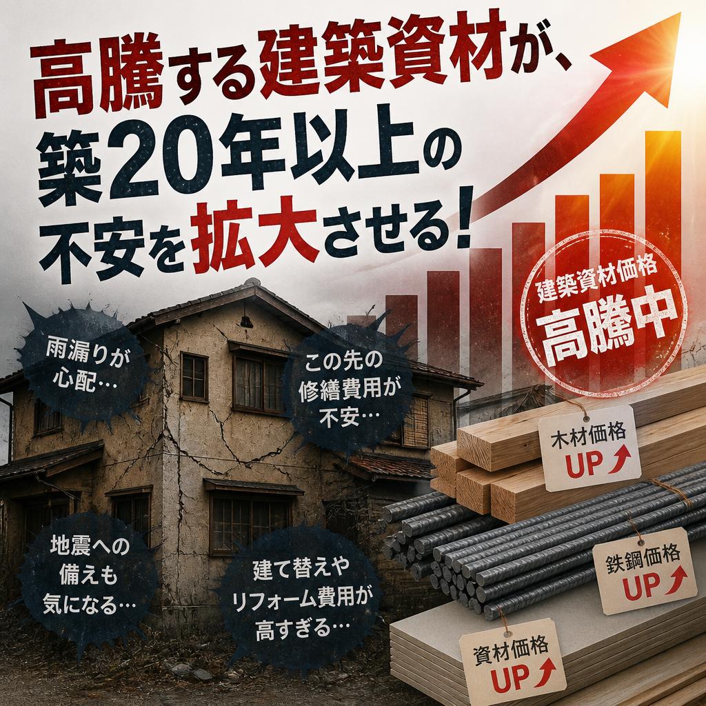 高騰する建築資材が、築20年以上の不安を拡大させる！