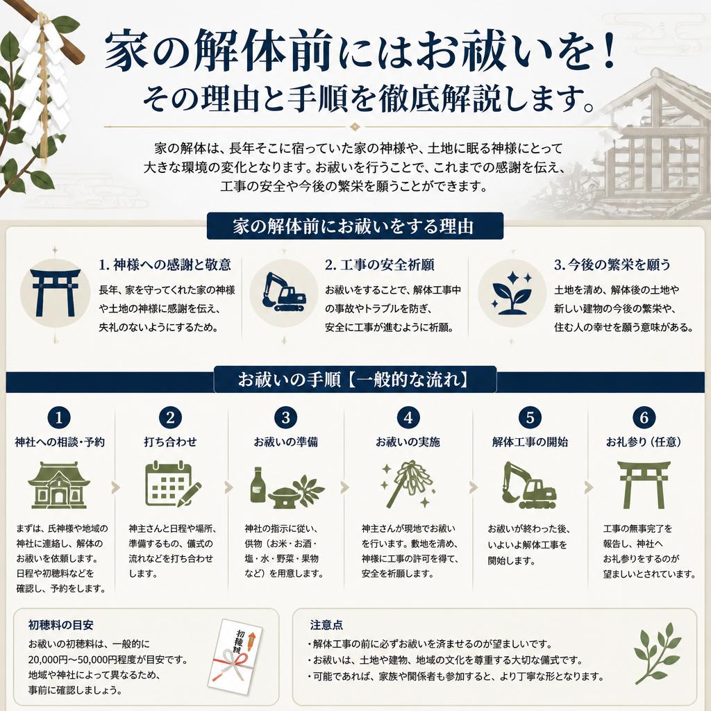 家の解体前にはお祓いを！その理由と手順を徹底解説します。